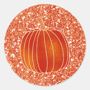 Shiny Orange Autumn Pumpkin Glitter Party Favour Classic Round Sticker