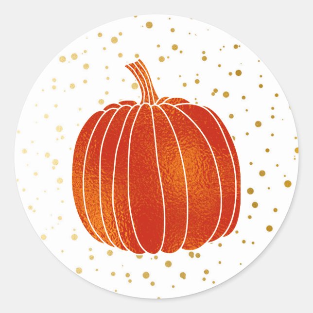 Shiny Orange Autumn Pumpkin Gold White Dots Classic Round Sticker (Front)