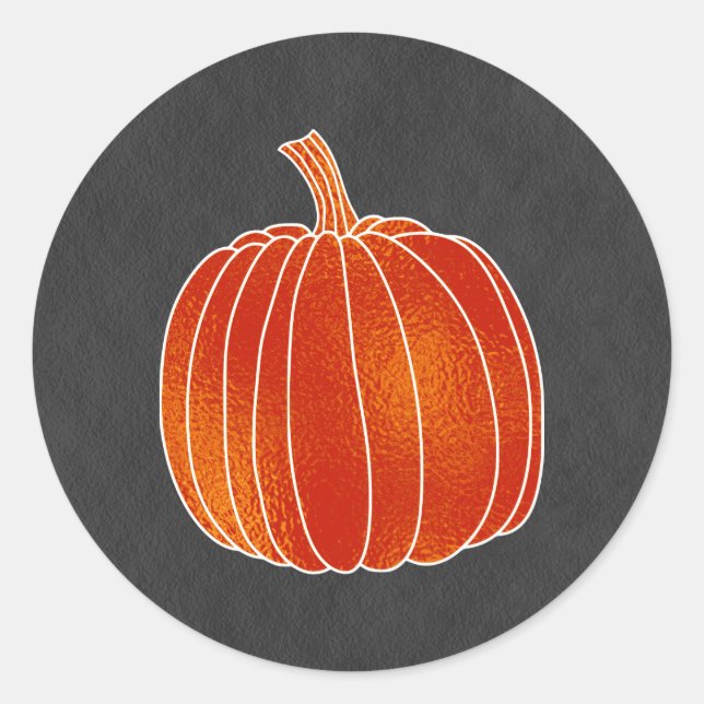 Shiny Orange Autumn Pumpkin Matte Grey Party Favou Classic Round Sticker (Front)