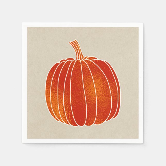 Shiny Orange Autumn Pumpkin Rustic Kraft Party Napkin (Front)