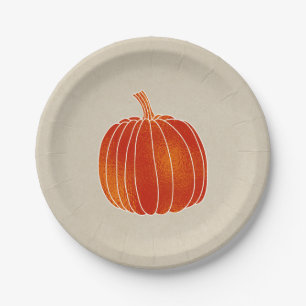 Shiny Orange Autumn Pumpkin Rustic Kraft Party Paper Plate