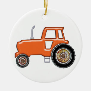 Shiny Orange Tractor Ceramic Tree Decoration