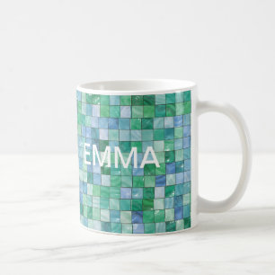 Shiny Pastel Blue Green Glass Block Tile Mosaic Coffee Mug
