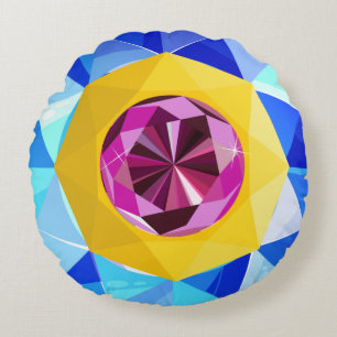 Shiny Pattern, Blue Yellow Purple Pattern Round Cushion