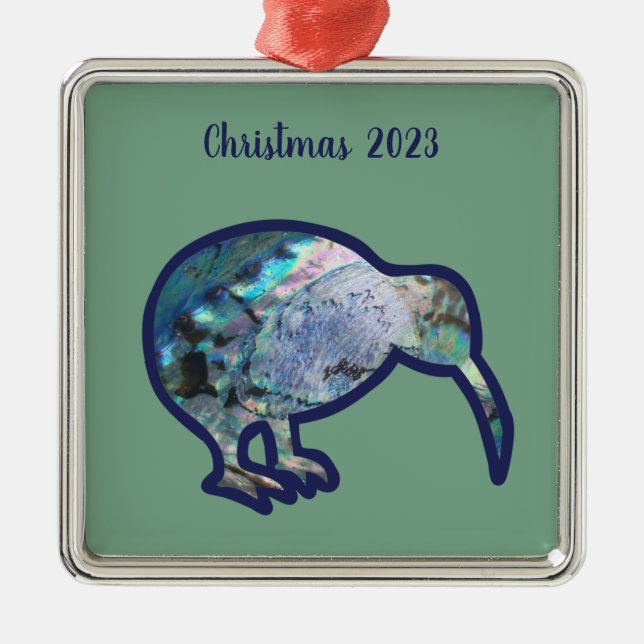 Shiny Pāua Kiwi Bird Christmas Decoration (Front)
