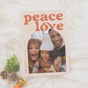 Shiny Peace Love Retro Groovy Arch Christmas Photo Foil Holiday Card