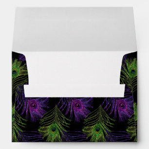 Shiny Peacock Feather Mardi Gras Colours NOLA Envelope