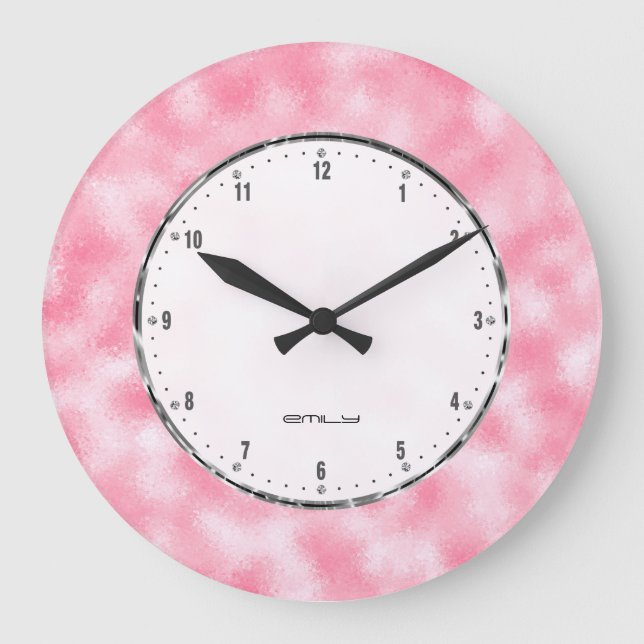 Shiny pink abstract faux glitter large clock (Front)