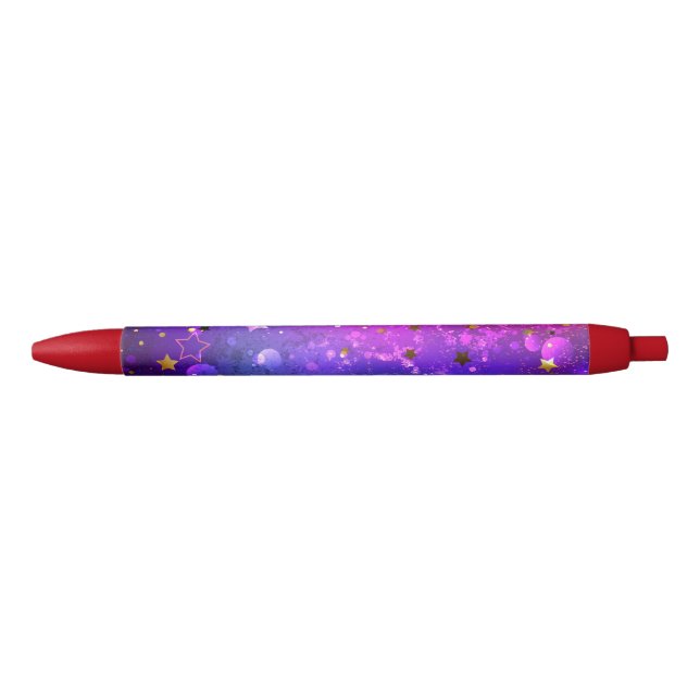 Shiny Pink Blue Background Black Ink Pen (Front)