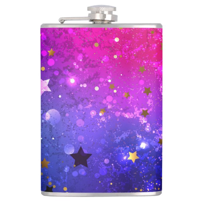 Shiny Pink Blue Background Hip Flask (Front)