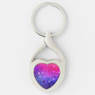 Shiny Pink Blue Background Key Ring
