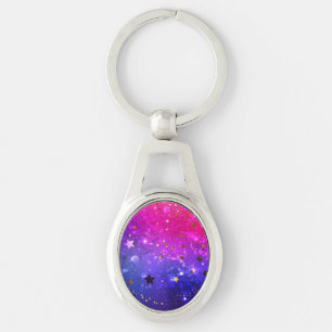 Shiny Pink Blue Background Key Ring