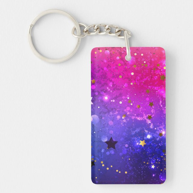 Shiny Pink Blue Background Key Ring (Front)