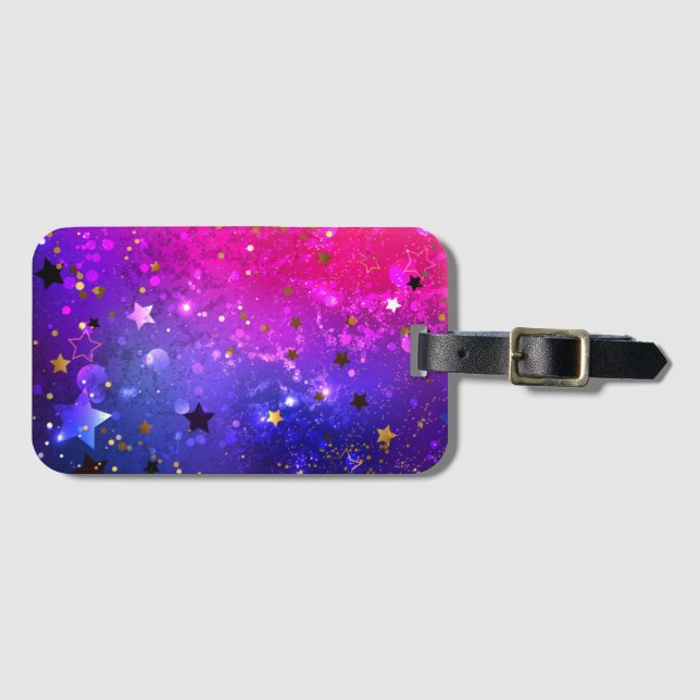 Shiny Pink Blue Background Luggage Tag (Front Horizontal)