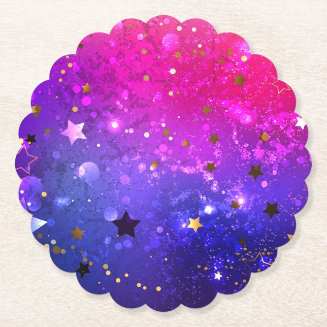 Shiny Pink Blue Background Paper Coaster (Front)