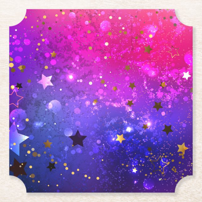 Shiny Pink Blue Background Paper Coaster (Front)