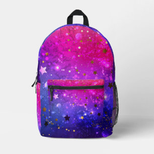 Shiny Pink Blue Background Printed Backpack