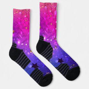 Shiny Pink Blue Background Socks