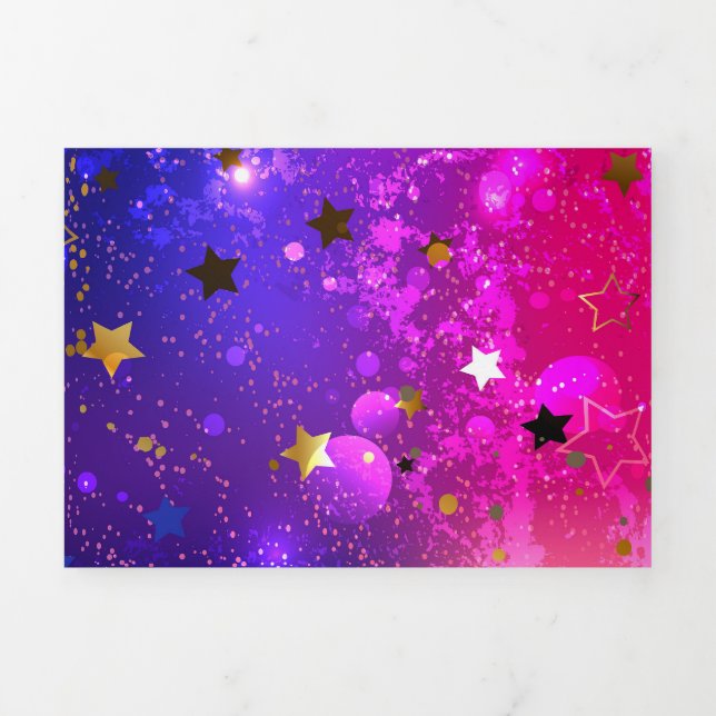 Shiny Pink Blue Background Tri-Fold Holiday Card (Cover)