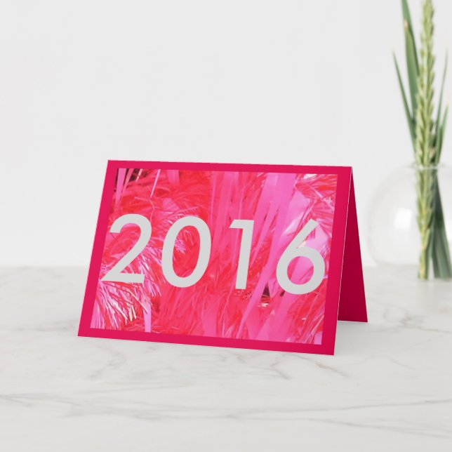 Shiny Pink Christmas Tree Happy New Year 2016 text Holiday Card (Front)