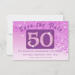 Shiny Pink Glitter for 50th Birthday Save The Date