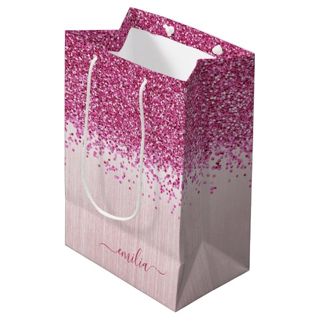 Shiny Pink Glitter Gift Bag (Front Angled)