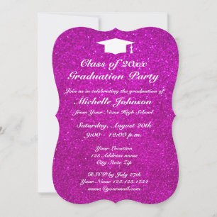 Shiny pink glitter graduation party invitations