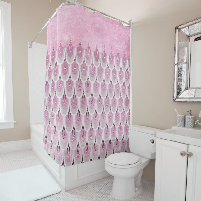Shiny Pink Glitter Mermaid Fish Scales Shower Curtain (In Situ)