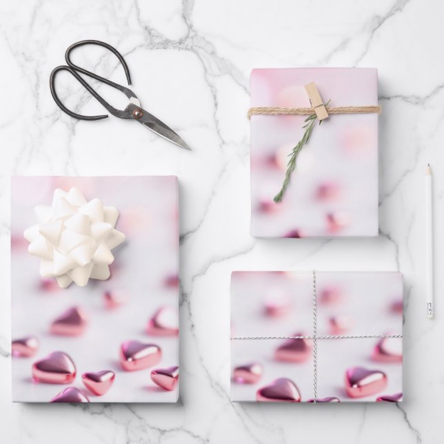 shiny pink hearts Blurry background  Wrapping Paper Sheet (Front)