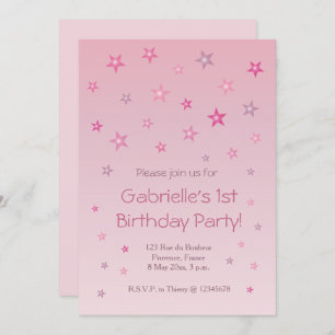 Shiny Pink Little Stars Sweet Baby Kids Birthday Invitation