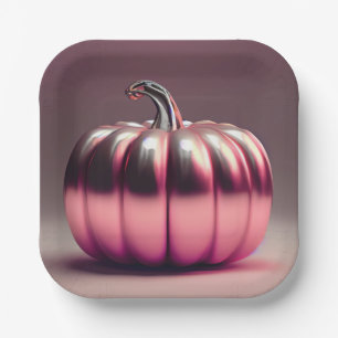 Shiny Pink Pumpkin Paper Plate