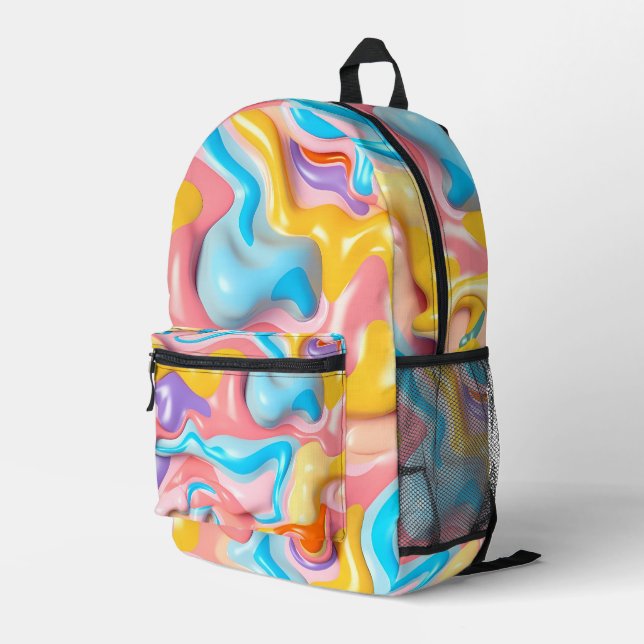 Shiny Plastic Fluid Abstract Printed Backpack (Back Corner Right)