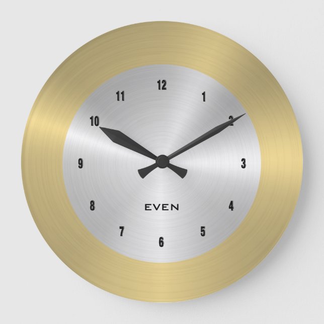 Shiny polished metallic silver and gold background large clock (Front)