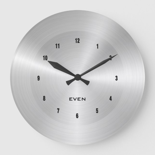 Shiny polished metallic silver background large clock (Front)