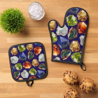 Shiny Polished Minerals Pattern Oven Mitt & Pot Holder Set
