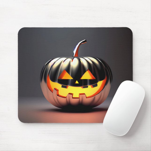 Shiny Pumpkin Halloween Mouse Mat (With Mouse)