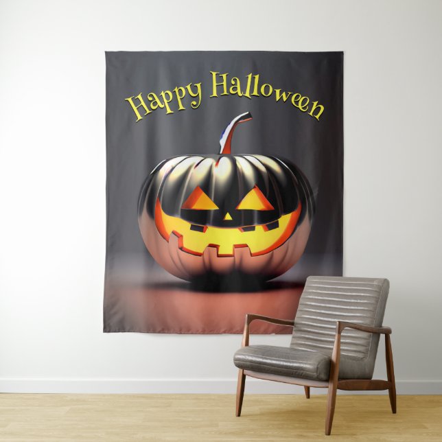 Shiny Pumpkin Halloween Photo Backdrop Tapestry (In Situ)