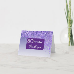 Shiny Purple Glitter, 80th Birthday Thank You Card