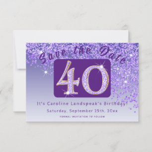 Shiny Purple Glitter for 40th Birthday Save The Date