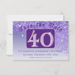 Shiny Purple Glitter for 40th Birthday  Save The Date