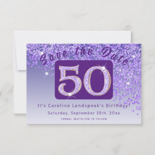 Shiny Purple Glitter for 50th Birthday Save The Date
