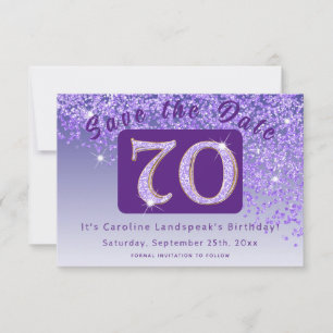 Shiny Purple Glitter for 70th Birthday Save The Date