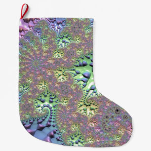 Shiny Rainbow Fractal Large Christmas Stocking