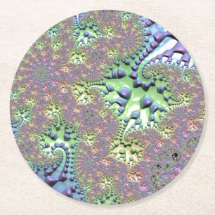 Shiny Rainbow Fractal Round Paper Coaster
