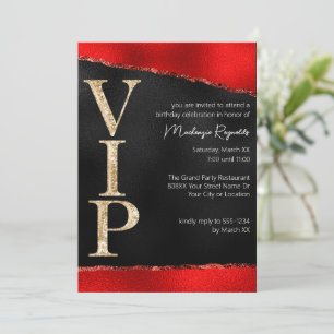 Shiny Red and Gold Glitter Glamourous VIP Party Invitation