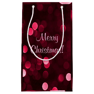 Shiny Red Christmas Lights Bokeh Merry Christmas Small Gift Bag