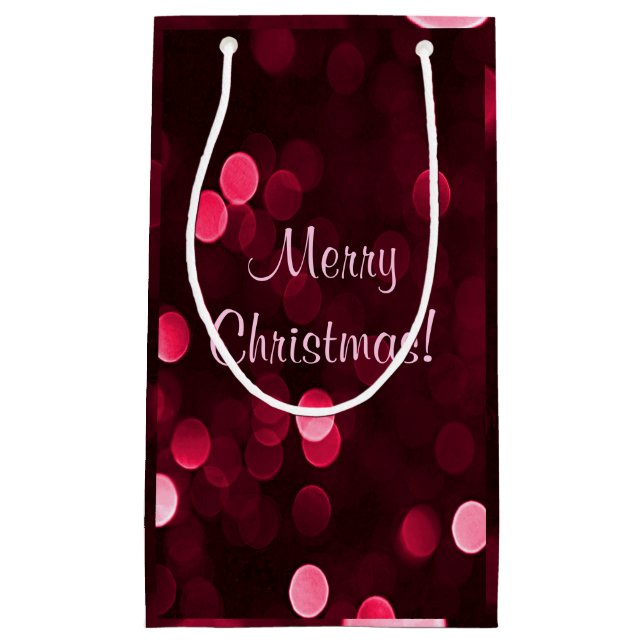 Shiny Red Christmas Lights Bokeh Merry Christmas Small Gift Bag (Front)