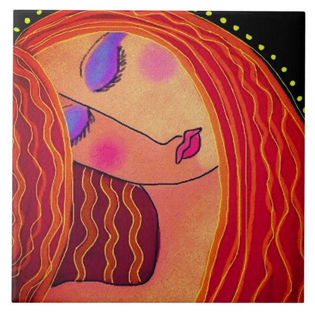 Shiny Red Hair Abstract Digital Painting  Tile (Front)