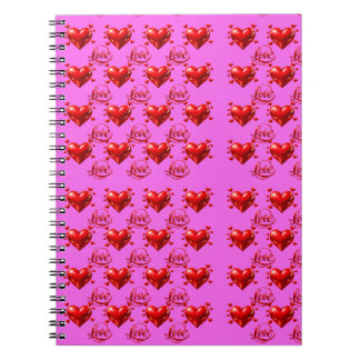 Shiny Red Hearts and Love Script Romantic Pink Wra Notebook