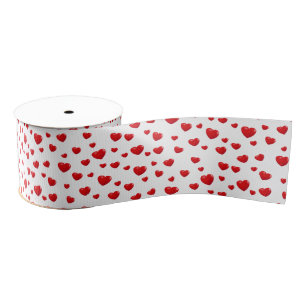 Shiny Red Hearts On White Grosgrain Ribbon